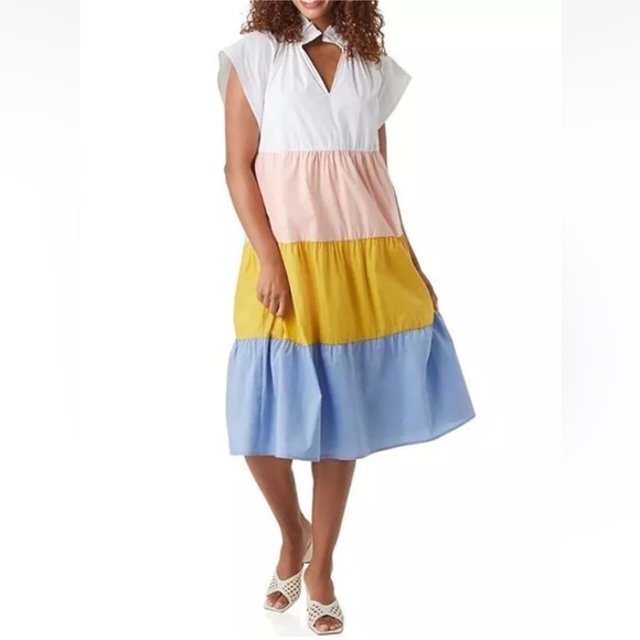 CROSBY by Mollie Burch Small Cap Sleeve Color Block Watts Midi Dress NWT $292 - Picture 12 of 16